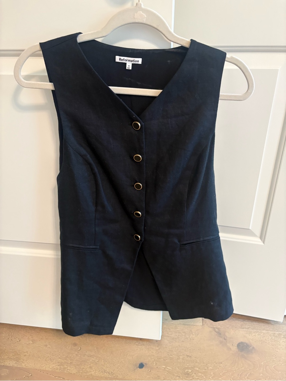 Reformation Black Sleeveless Button Vest with Gold Buttons